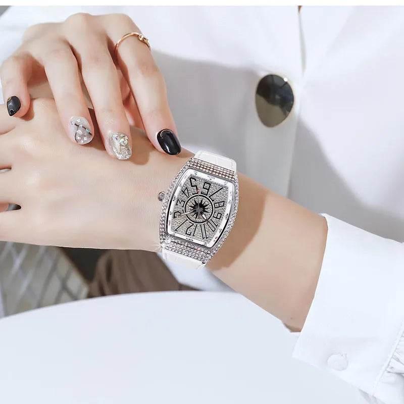 The Tonneau Minimalist Waterproof Women Ultra Thin Watches Leather Band Fashion Diamond-encrusted Quartz Watch Relogio Feminina - Empire P.E