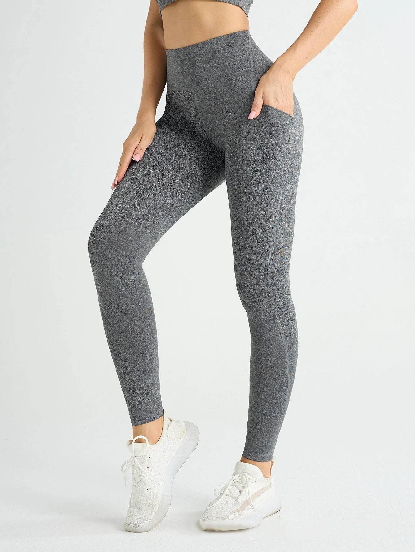 Solid Color Side Pockets Leggings For Women High Waist Sportswear Cycle Yoga Pants Push Up Fitness Leggings - Empire P.E