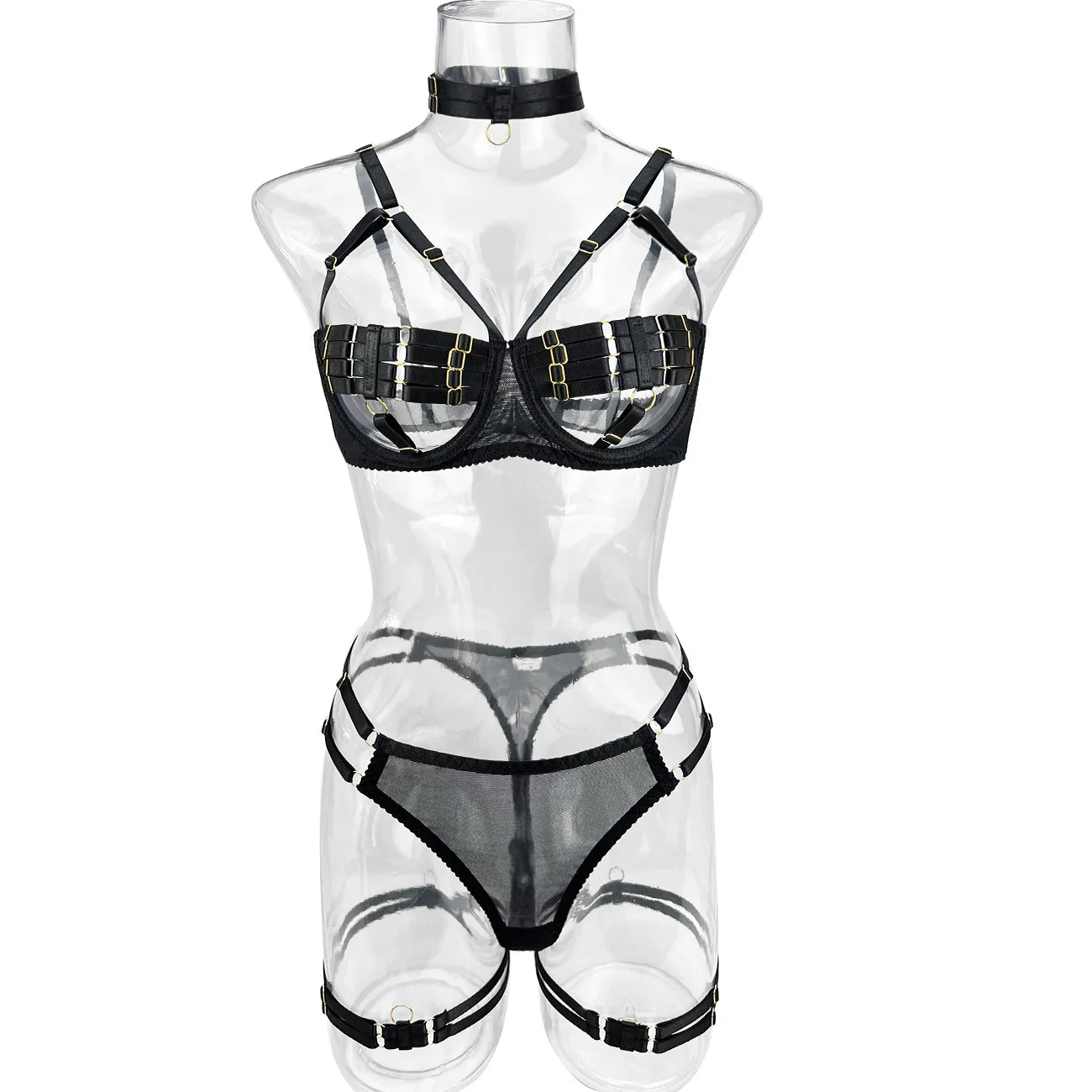 Yimunancy 4-Piece Bandage Erotic Set Women Choker Cut Out Solid Vintage Purple Sexy Lingerie Set Breif Kit - Empire P.E