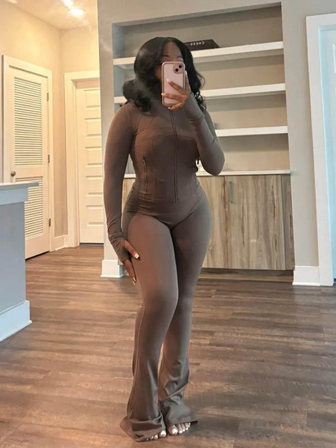 Women 2 Two Piece Outfits Casual Sports Workout Sets Bodycon Tracksuit Long Sleeve Zip Up Jacket Jogger Matching Sweat Pants Set - Empire P.E