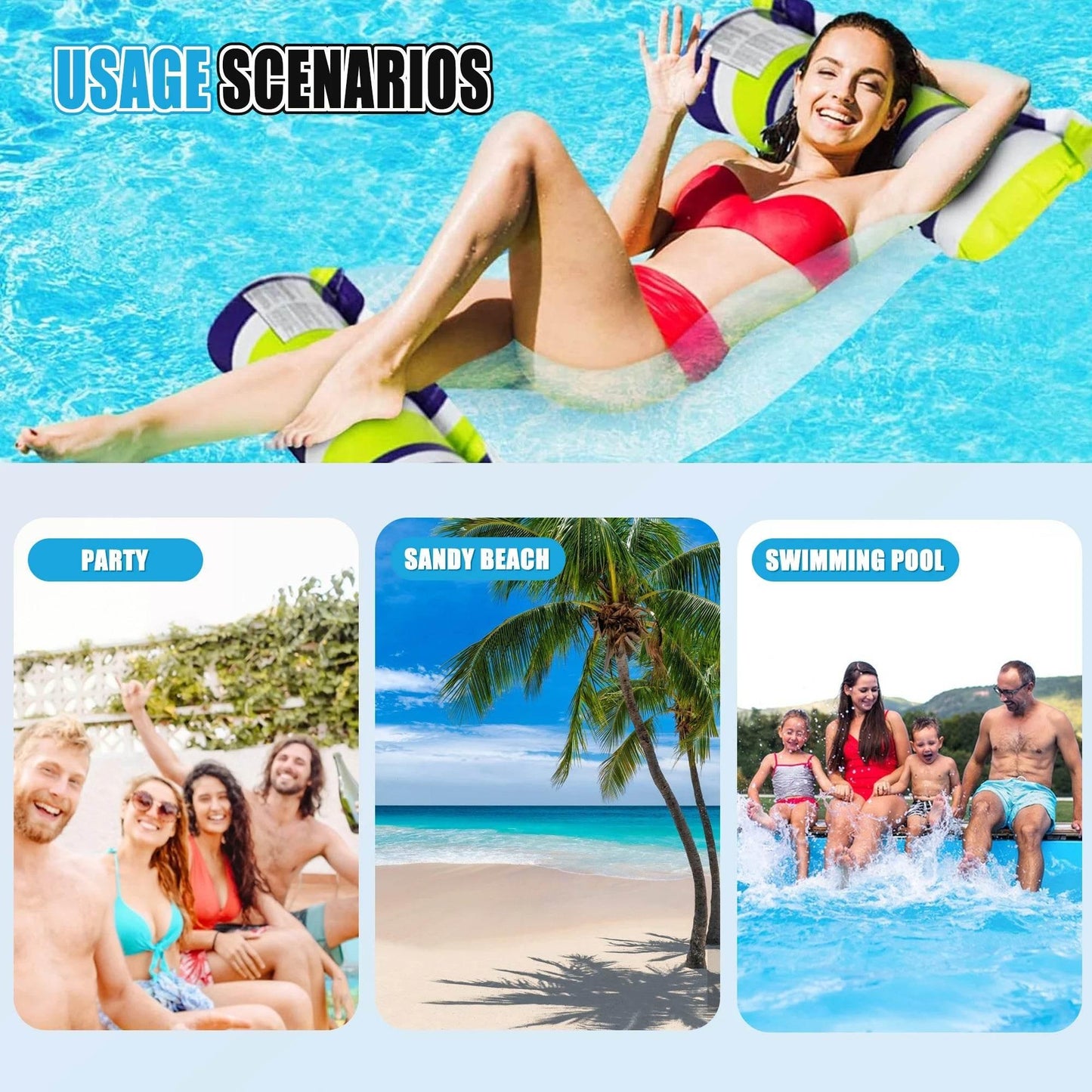 2 Pack Inflatable Floating Hammock, 4 in 1 Adult Pool Float, Inflatable Pool Mattress, with 2 Manual Air Pump, for Beach Party - Empire P.E