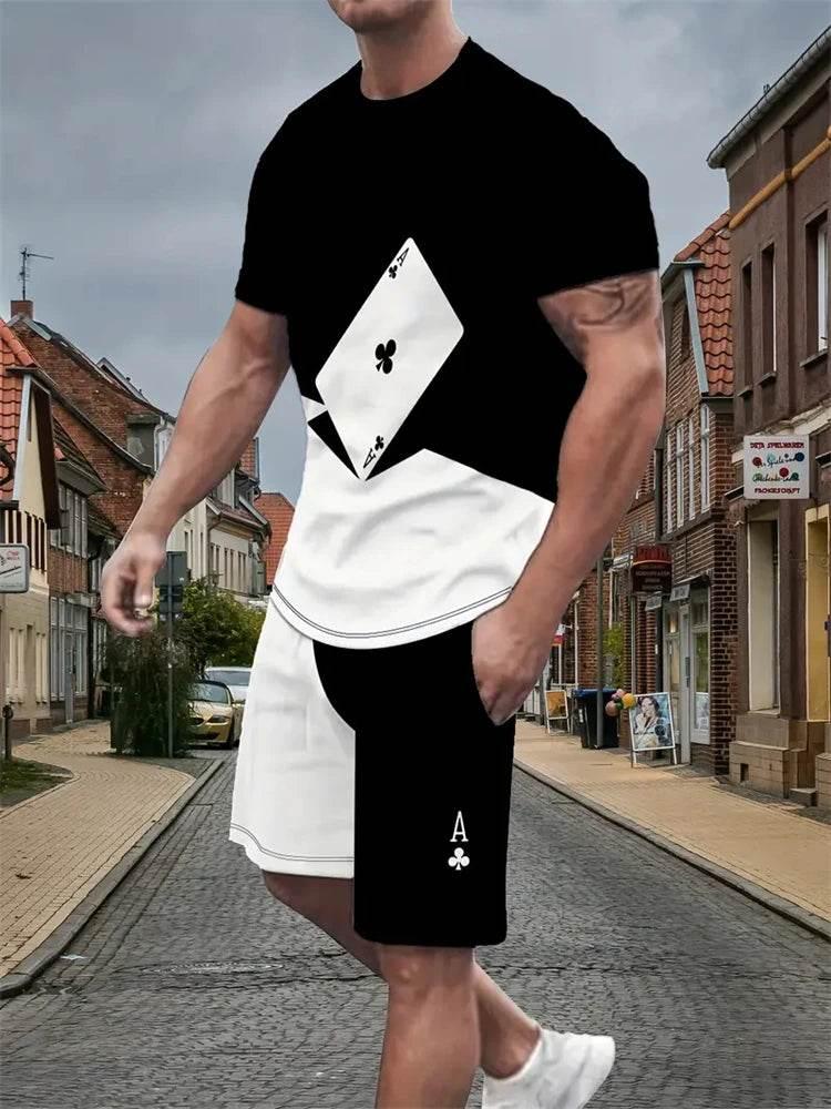 New Men's Short Sleeve Shorts Set Fashion King Printed T-Shirt - Empire P.E