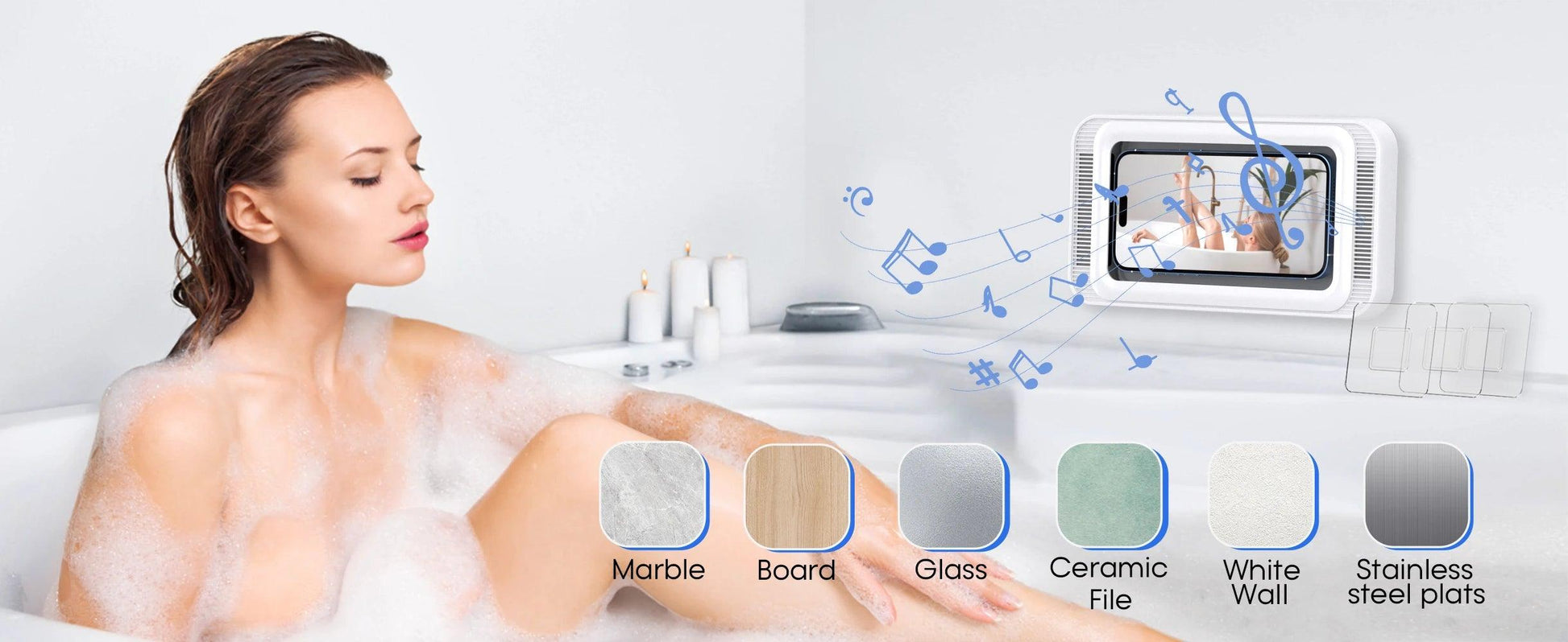 Shower Phone Holder with Speaker Waterproof 480 Rotation, Wall Phone Mount - Empire P.E