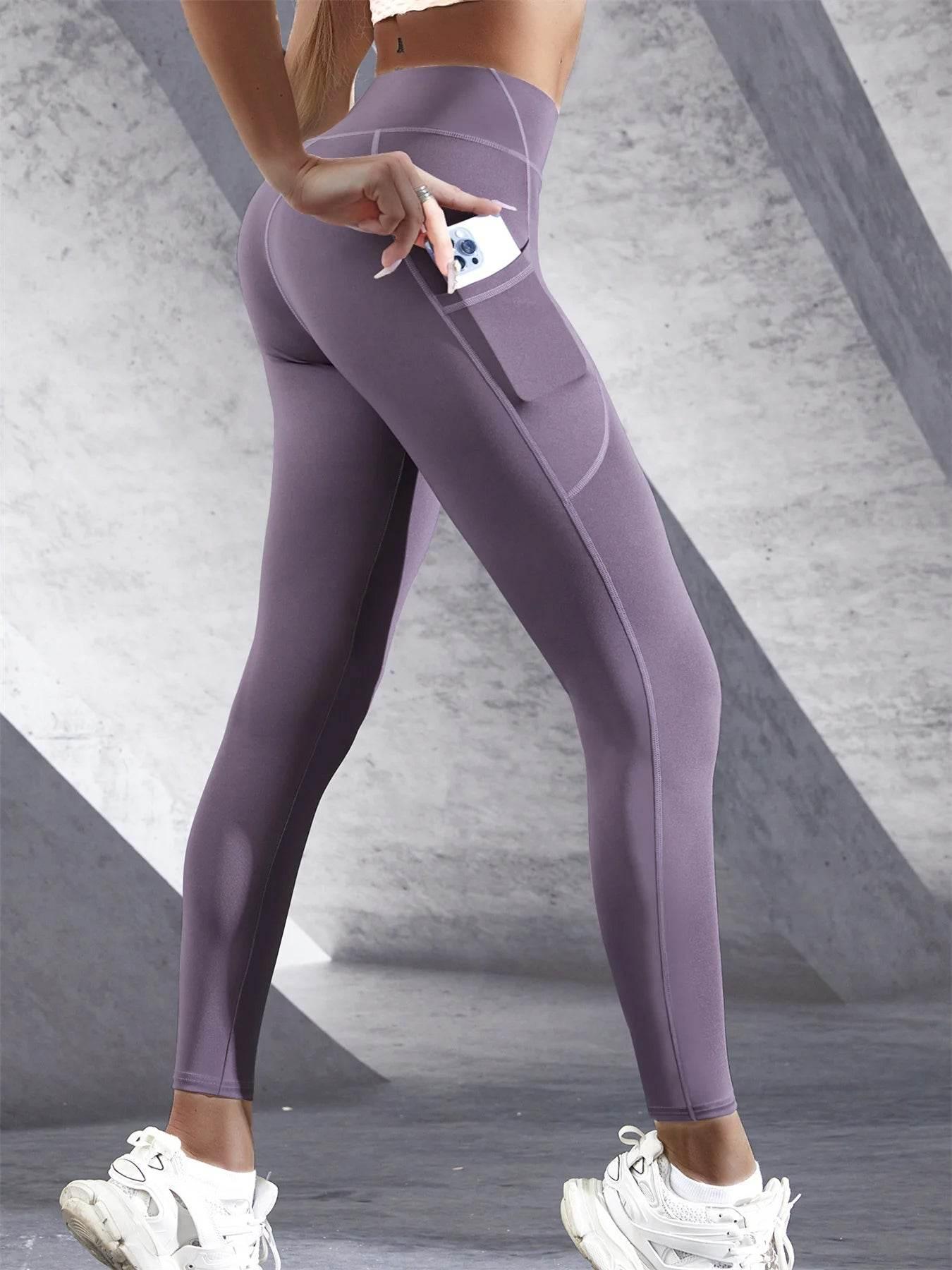 Solid Color Side Pockets Leggings For Women High Waist Sportswear Cycle Yoga Pants Push Up Fitness Leggings - Empire P.E