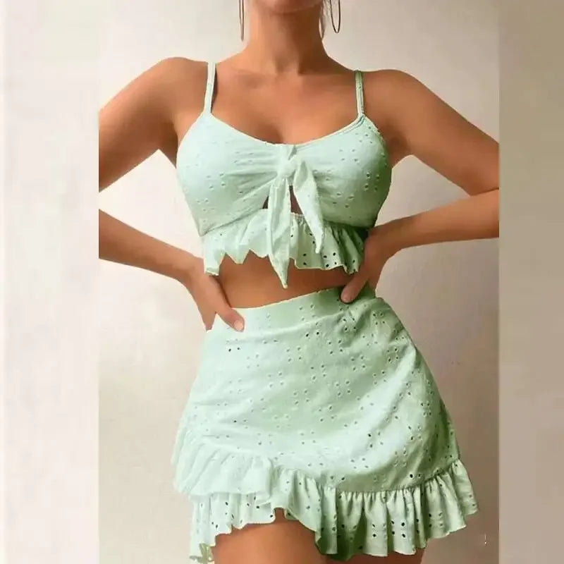 2025 New Solid Lace Sexy Three Piece Bikini Swimsuit