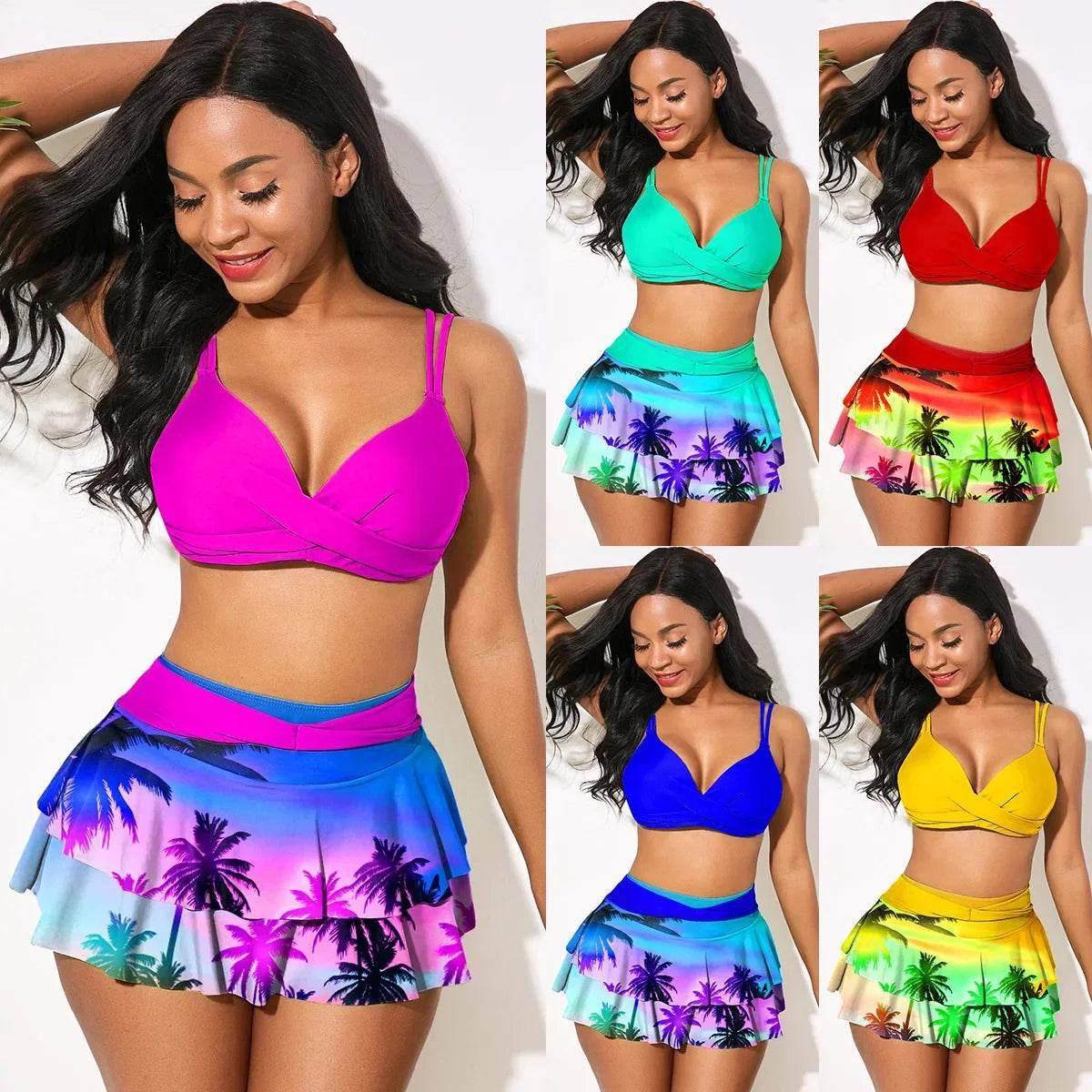 Sexy Ruffled Swimsuit Women Push Up Hollow Out Cross Bikini Set - Empire P.E