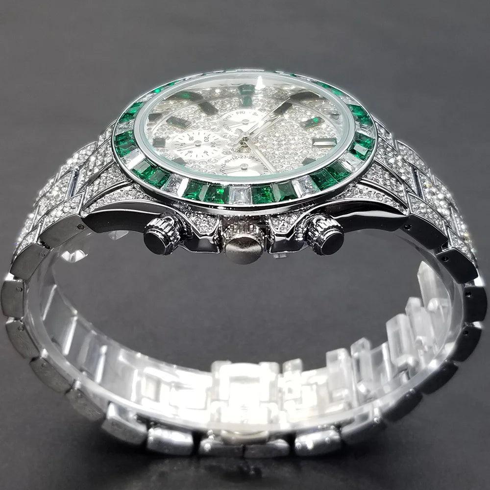 Hip Hop Calendar Watch For Men Stylsih Ice Out Green Diamond - Empire P.E