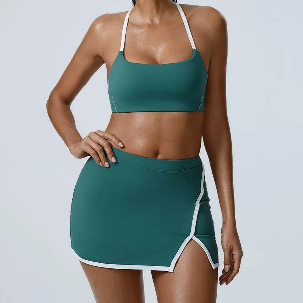 Yoga Women Workout Bra and Shorts Two Piece Patchwork Open Back Elastic Fitness Yoga Outfit Sport Set Women - Empire P.E