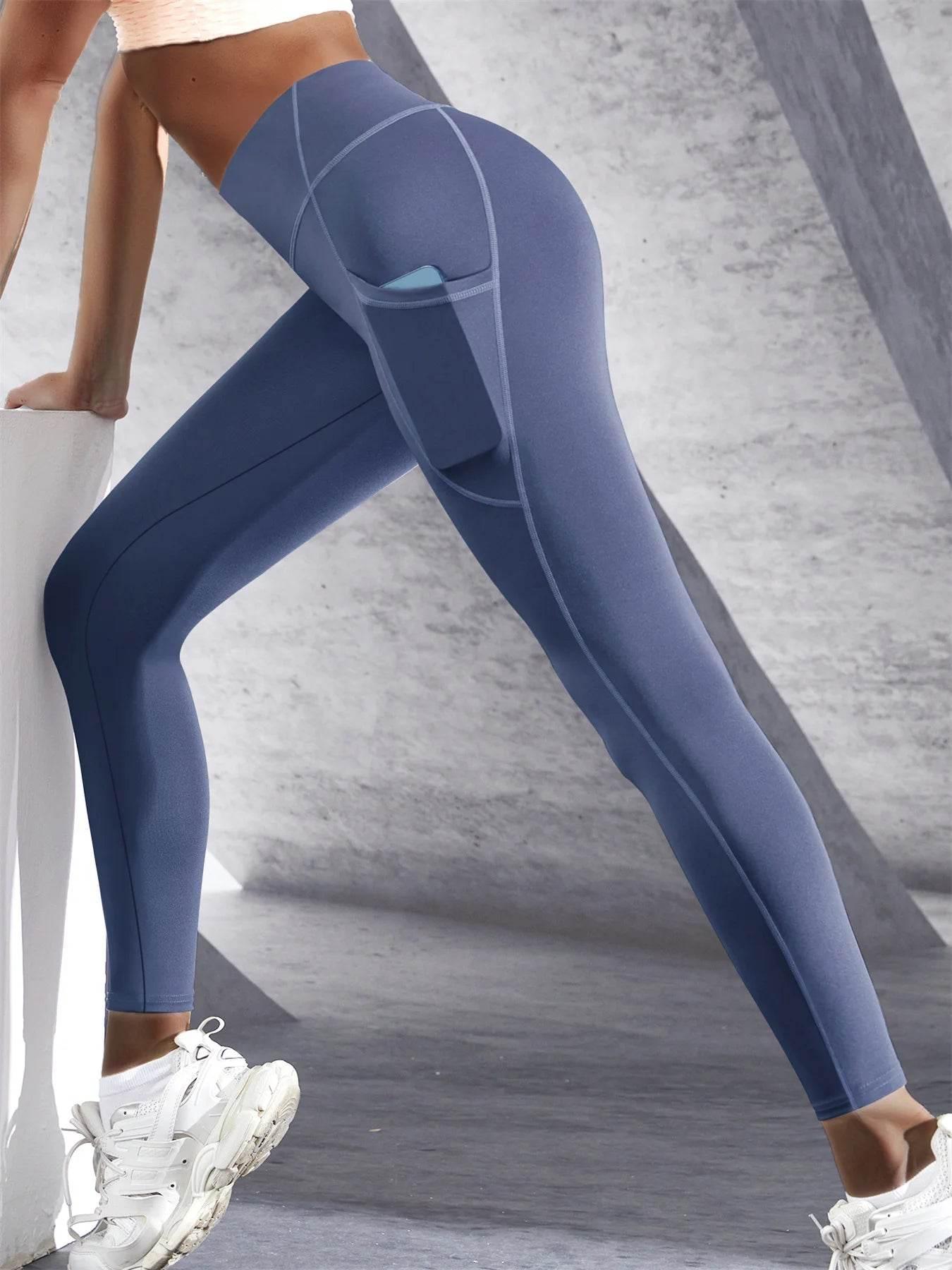 Solid Color Side Pockets Leggings For Women High Waist Sportswear Cycle Yoga Pants Push Up Fitness Leggings - Empire P.E
