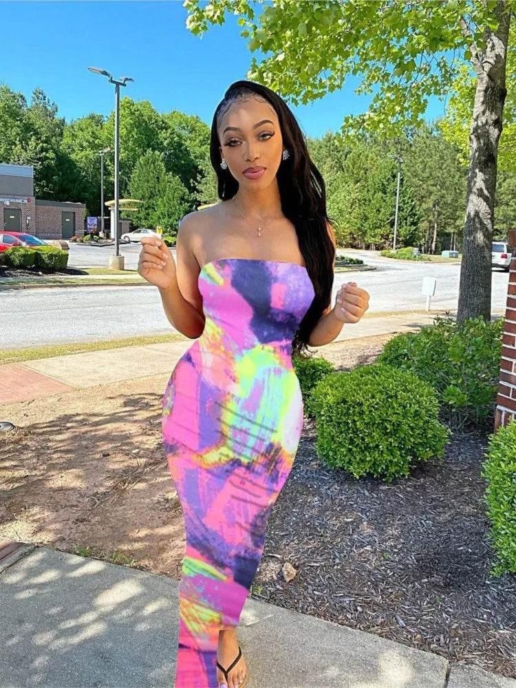 Spring And Summer Dresses For Women Chest Wrap Printed Off Shoulder Bandage Slim Sexy Long Dress 2023 New Fashion party MsChuh - Empire P.E