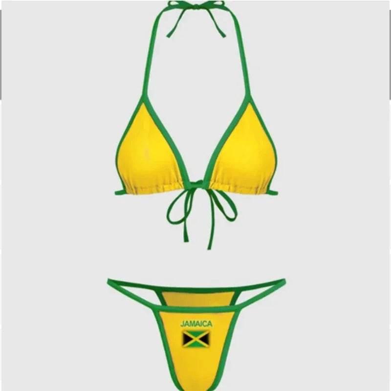 Jamaican flag comparison split bikini set 2024 sexy women's swimsuit patch swimsuit hot suit summer beachwear green and yellow - Empire P.E