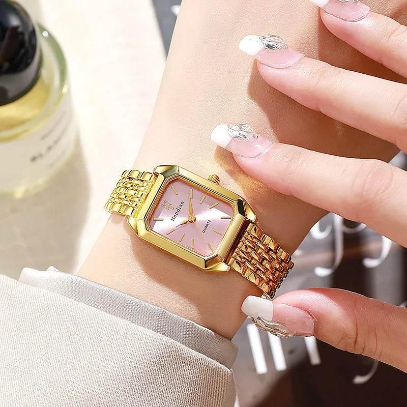 Women Watches Business Luxury Ladies Fashion Quartz Watch Simple Scale Square Quality Gold Plated Stainless Steel Folding Clock - Empire P.E