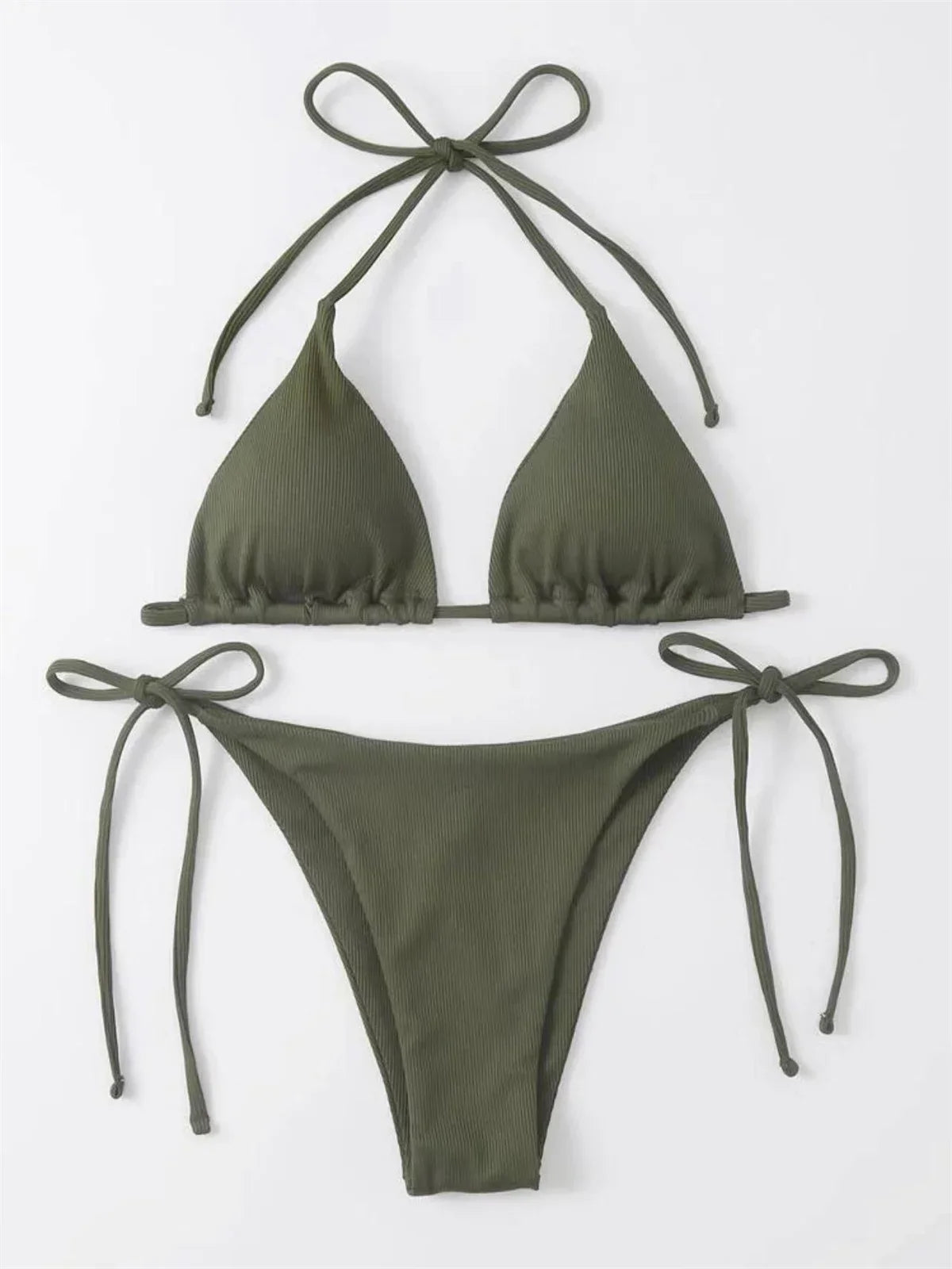 Women Solid Halter Push Up Bra Tie Side Triangle Swimsuit - Empire P.E
