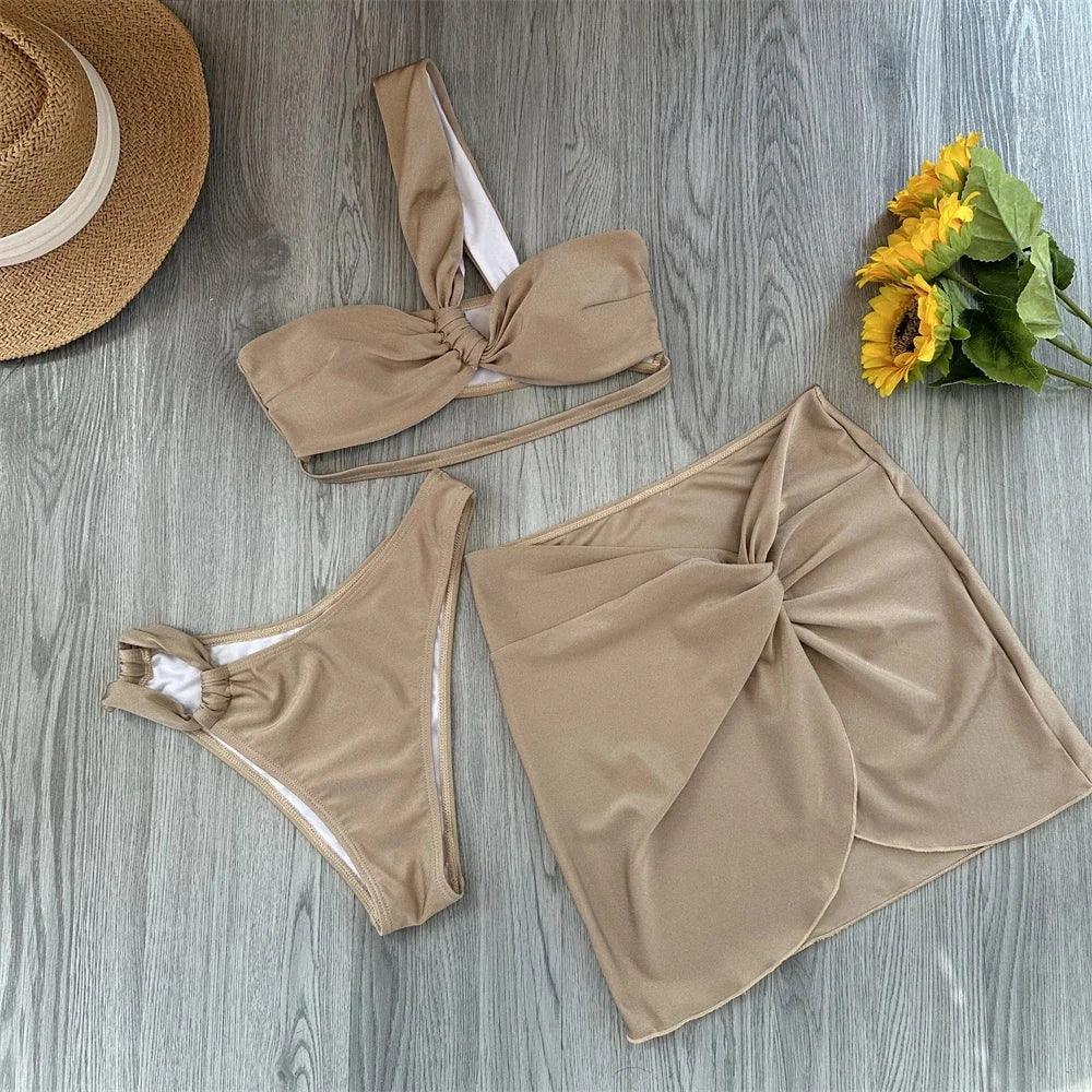 3 Piece Bikini Women Swimsuits 2025 Female Swimwear Beachwear Swimming Suit Bathing Suit Bikini Set One Shoulder Biquini - Empire P.E