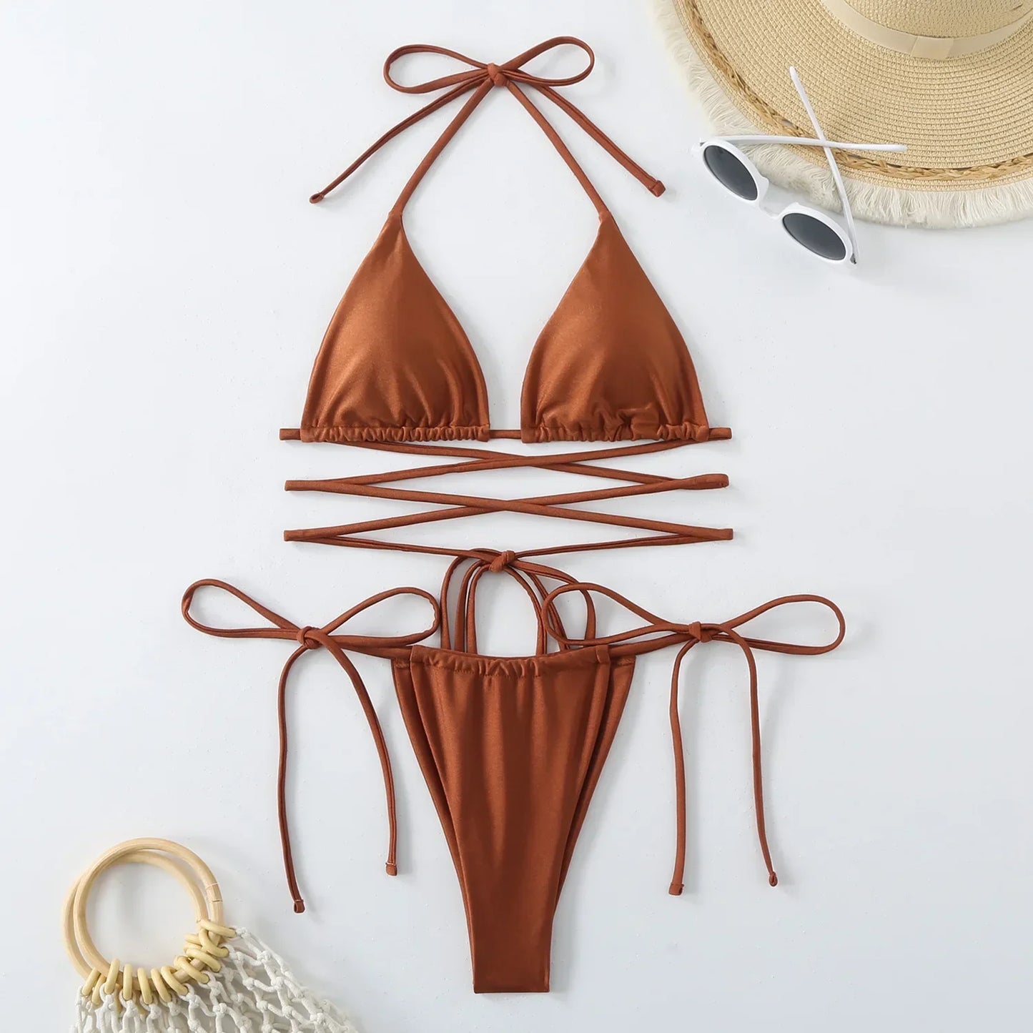 Criss Cross Swimwear Bandage Thong Bikinis Set 2 Piece - Empire P.E