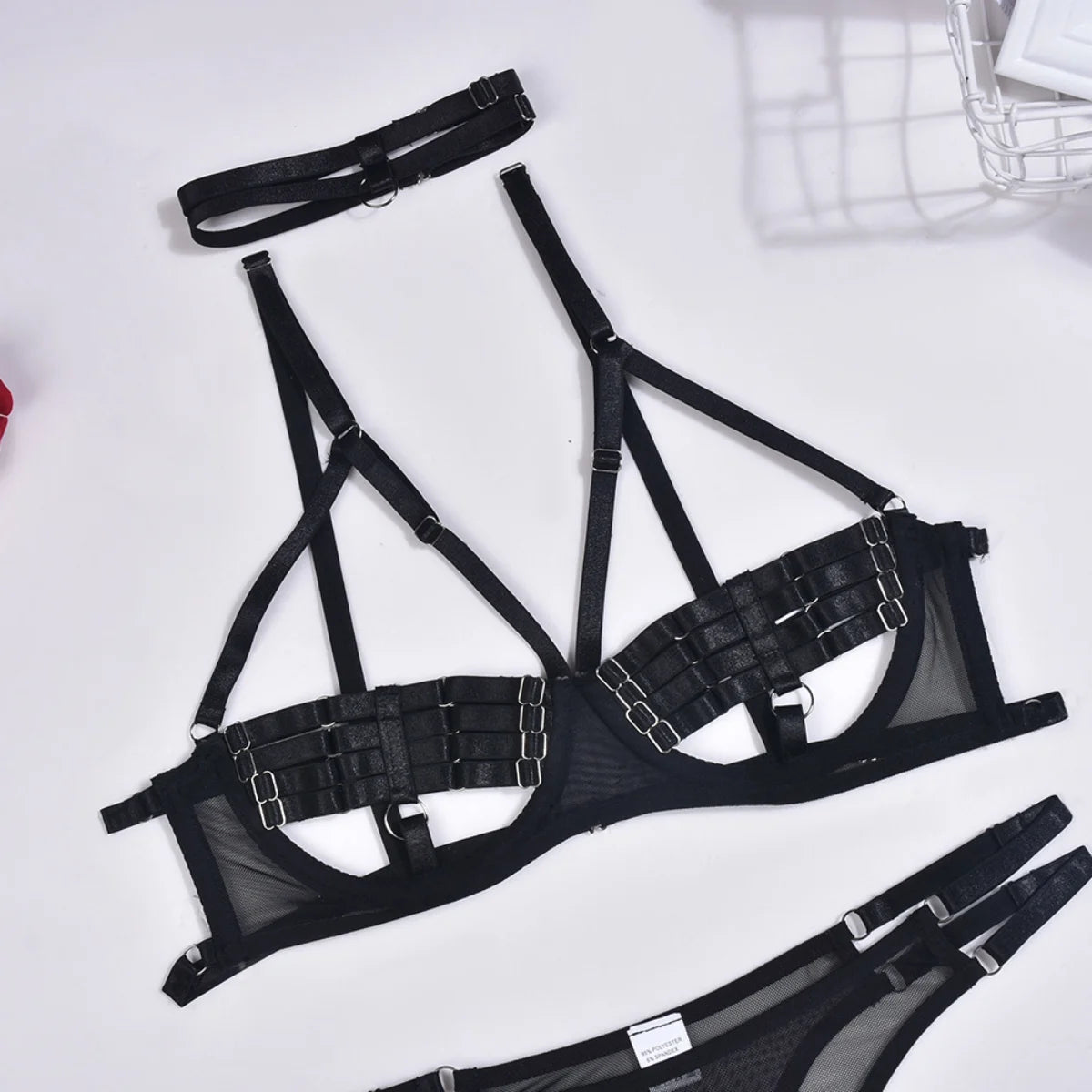 Yimunancy 4-Piece Bandage Erotic Set Women Choker Cut Out Solid Vintage Purple Sexy Lingerie Set Breif Kit - Empire P.E