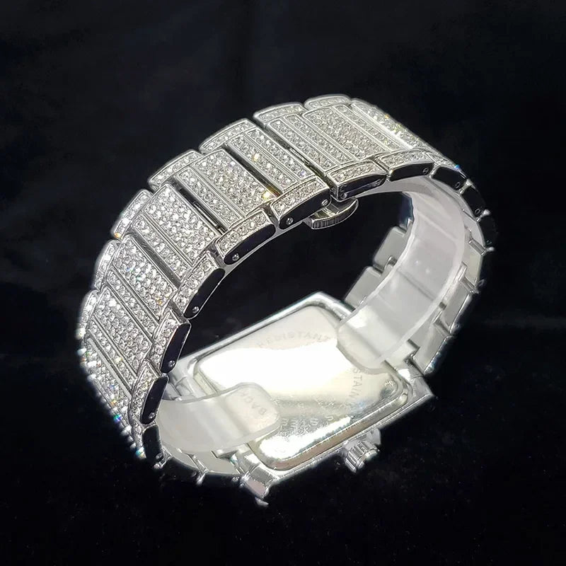 New Luxury Diamond Watch for Men Fashion Ice Out Rectangle Wristwatch - Empire P.E