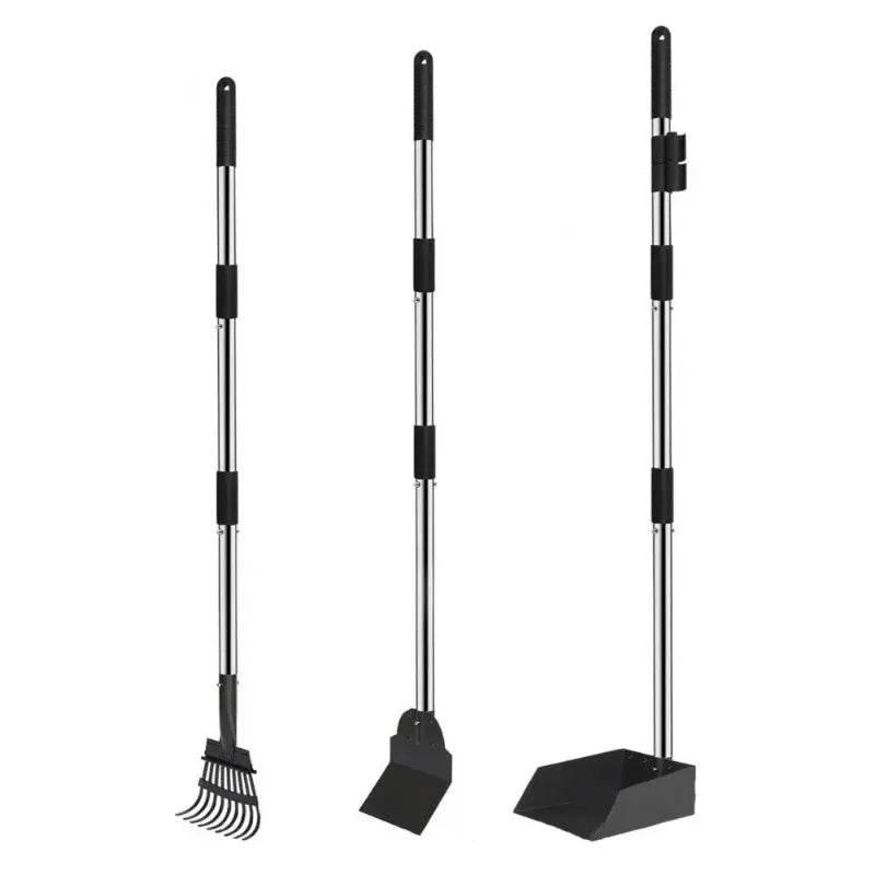 2/3Pcs Pet Pooper Scooper Set with Long Handle Multifunctional Metal Tray Rake Spade Dog Poop Picker For Pet Waste Removal - Empire P.E