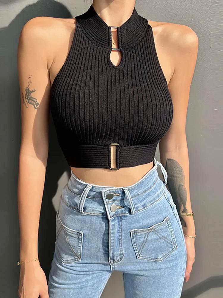 Women Sexy Tank Tops Chic Y2K Tops Halter Off Shoulder Tops Crop Tops Elastic Solid Tank Tops For Women Summer - Empire P.E