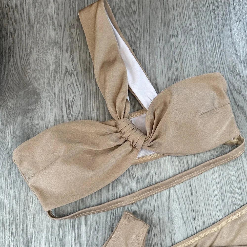 3 Piece Bikini Women Swimsuits 2025 Female Swimwear Beachwear Swimming Suit Bathing Suit Bikini Set One Shoulder Biquini - Empire P.E