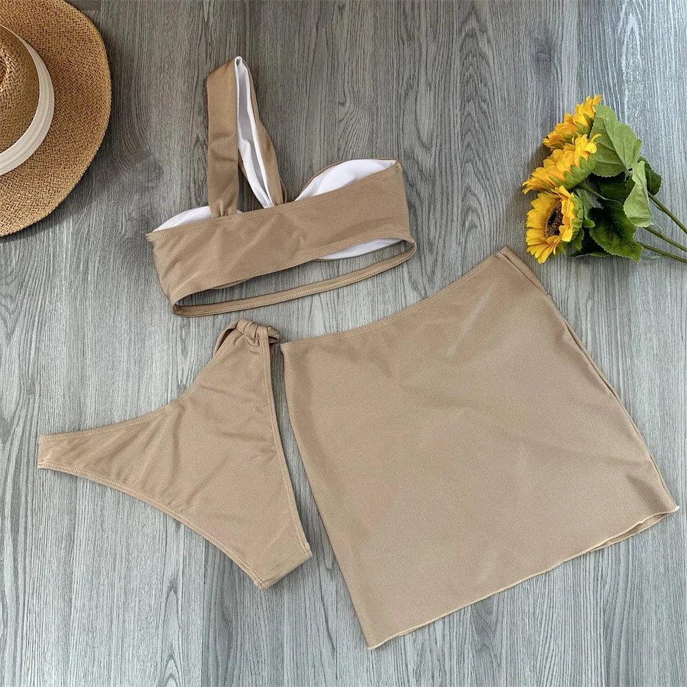 3 Piece Bikini Women Swimsuits 2025 Female Swimwear Beachwear Swimming Suit Bathing Suit Bikini Set One Shoulder Biquini - Empire P.E