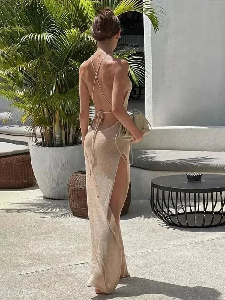 2025 Summer Women Solid Halter Cover-ups - Empire P.E