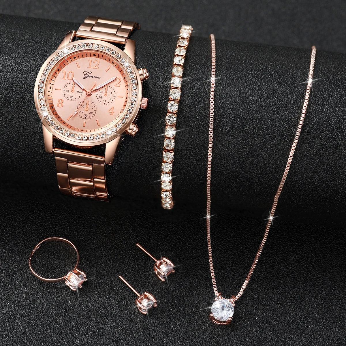 6PCS/Set Fashion Rhinestone Women's Watch - Empire P.E