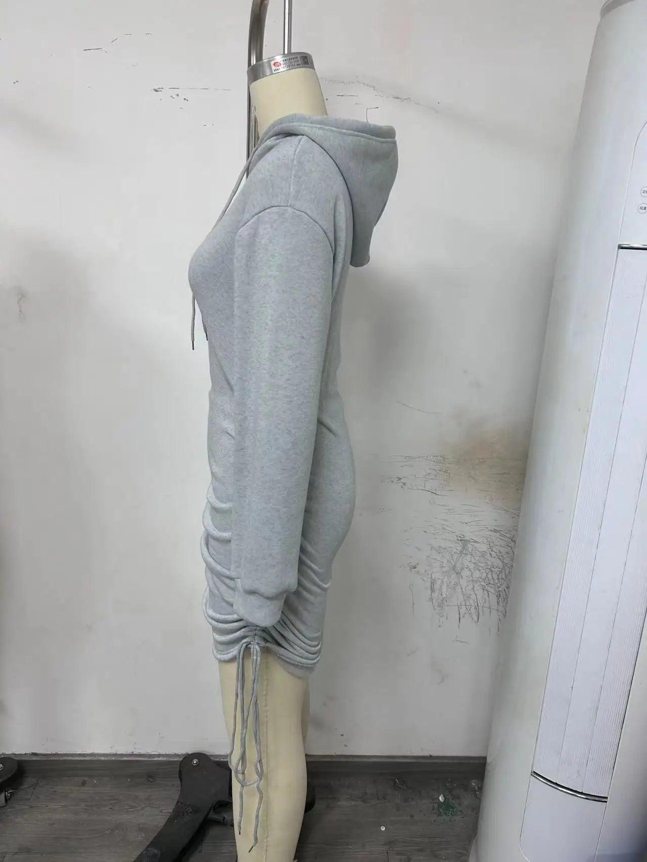 Autumn And Winter New Sexy Wind Drawstring Design Hooded Hip Long Sleeve Hoodie Dress Woman - Empire P.E