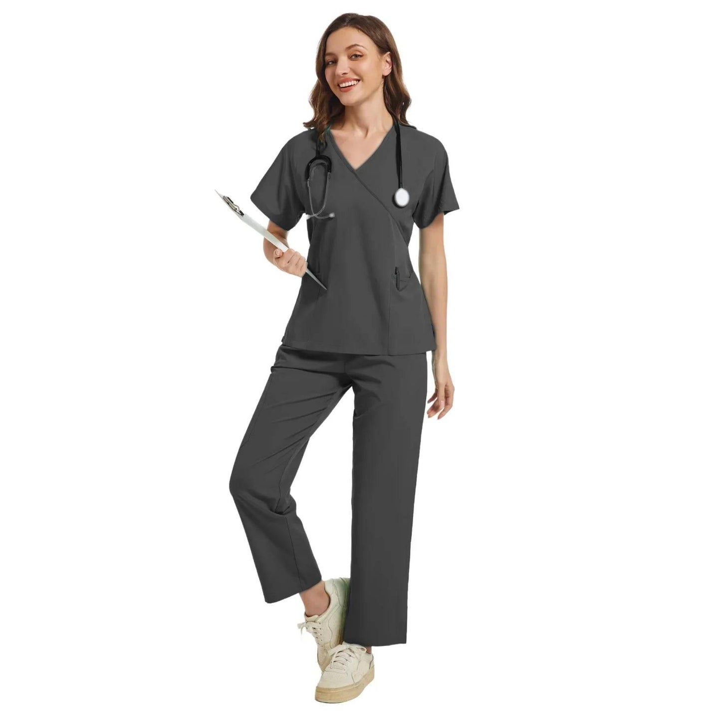 Stretch Scrubs Women Set Medical Scrubs Top+ Jogger Pants Nursing Uniforms Clinical Scrubs Set Nurse Doctor Dustproof Workwear - Empire P.E