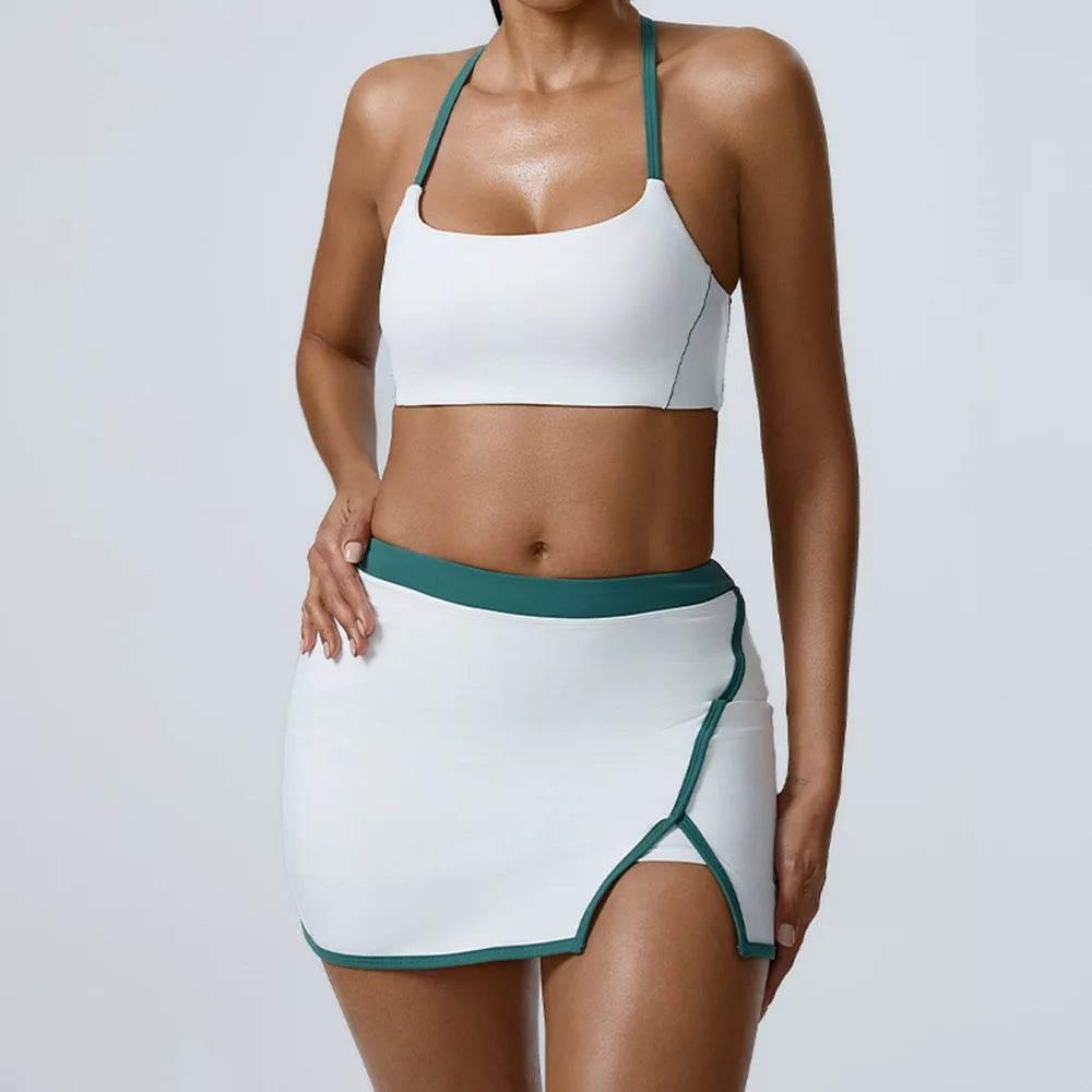 Yoga Women Workout Bra and Shorts Two Piece Patchwork Open Back Elastic Fitness Yoga Outfit Sport Set Women - Empire P.E