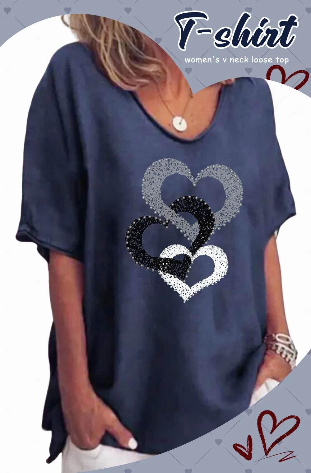 New Women'S T-Shirt Summer Short Sleeve V-Neck Top Loose Casual Female Clothing Streetwear Hip Hop Tee Harajuku T Shirt Pullover - Empire P.E