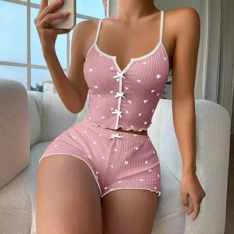 Sleepwear Women Heart Print Soft Ribbed Fabric - Empire P.E