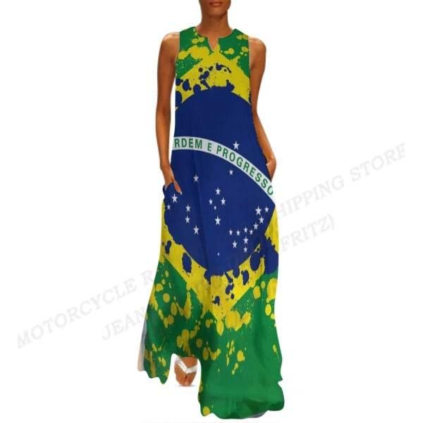 Brazil Flag Dress Women Fashion V-neck Long Dress Party Evening Casual Brasil Women Dresses Elegant Boho Maxi Vestido Beach Robe - Empire P.E