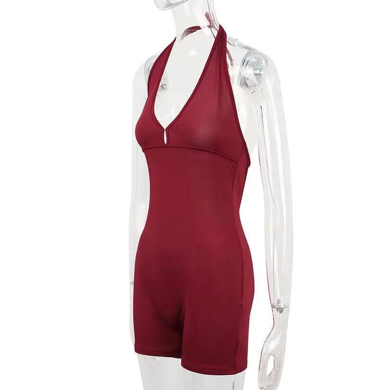 Sexy Backless Playsuits Women Sports Fitness Summer Fashion Black New Rompers Slim Casual Hollow Out Bandage Halter Playsuits - Empire P.E