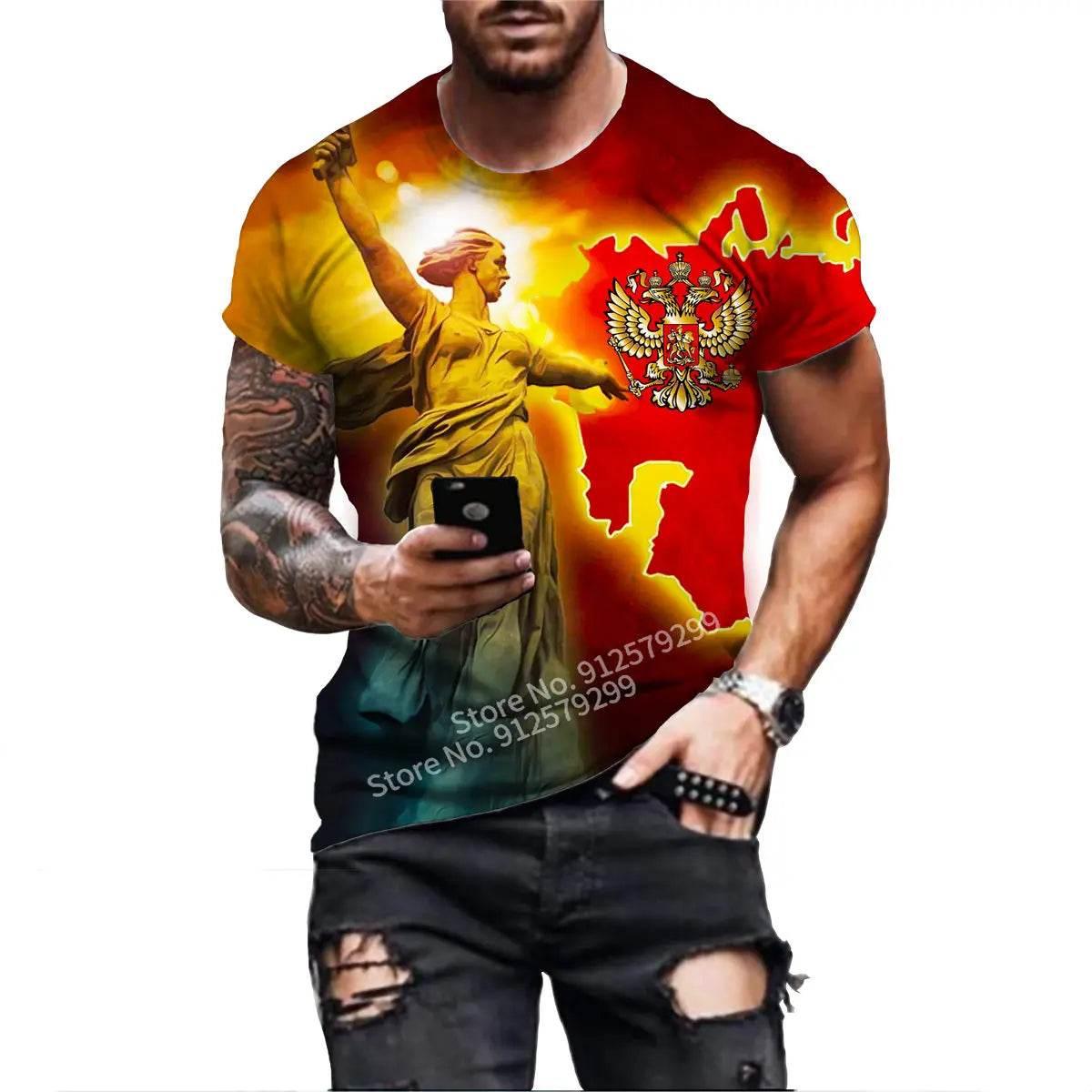 2022 Men Clothes Summer New Men's Russia Short Sleeve T Shirt Sport Casual Russia Flag Hip Hop Tops - Empire P.E