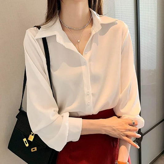 Plus Size Shirts Spring Summer Fashion Female Long Sleeve Loose Solid Blouse Tops Casual Chiffon Shirt Women Office Lady Shirts - Empire P.E