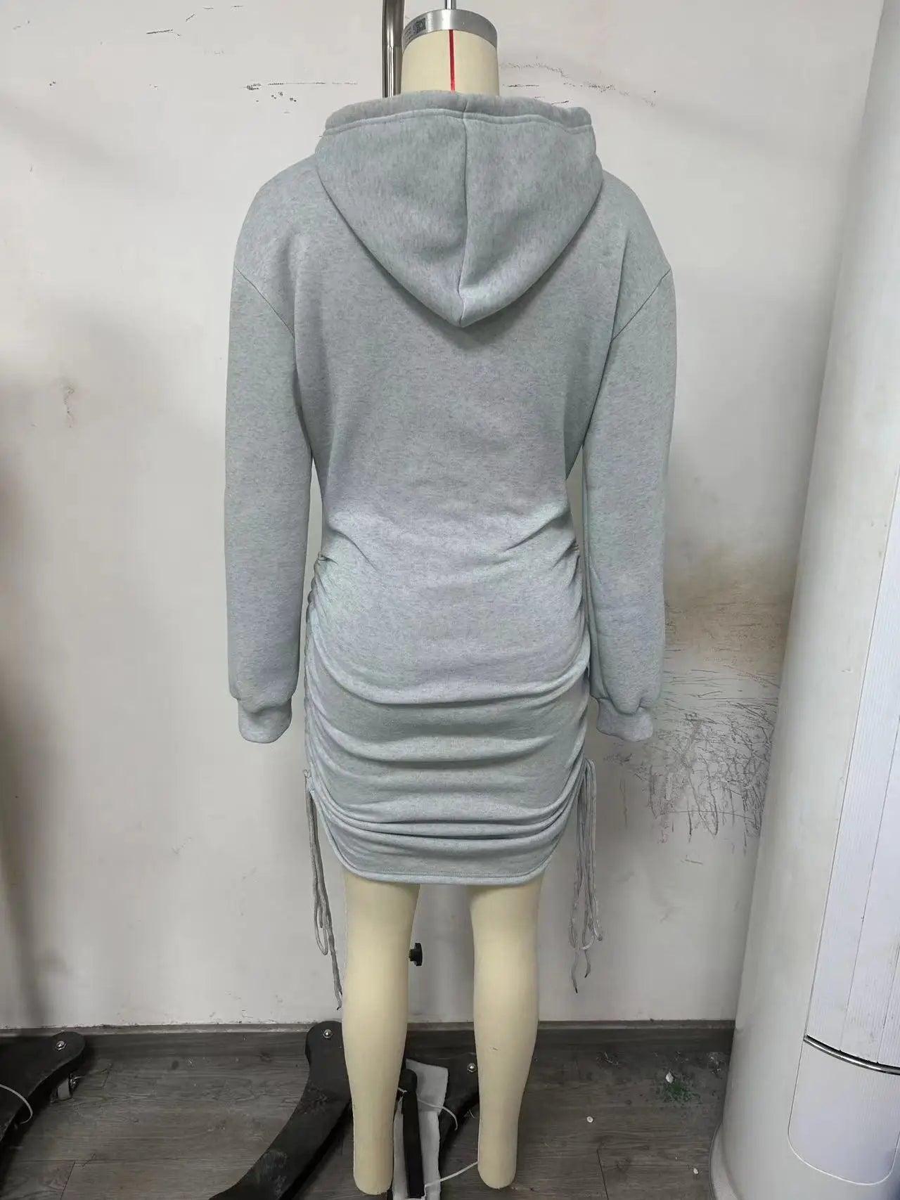Autumn And Winter New Sexy Wind Drawstring Design Hooded Hip Long Sleeve Hoodie Dress Woman - Empire P.E