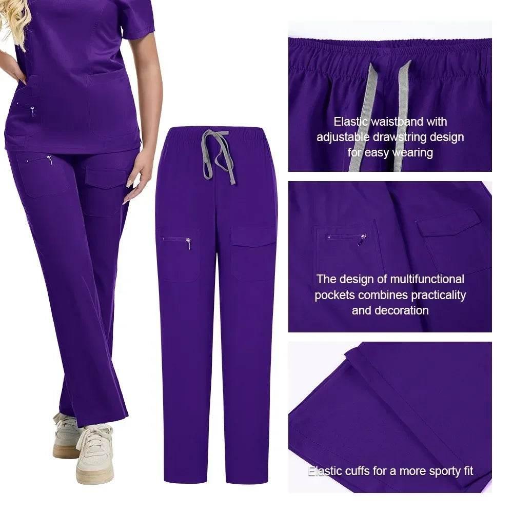 Workwear Nursing Women Scrubs Pants Elastic Wholesale Working Uniform Women Short Sleeve Neck Tops Dental Hospital Scrubs Suits - Empire P.E