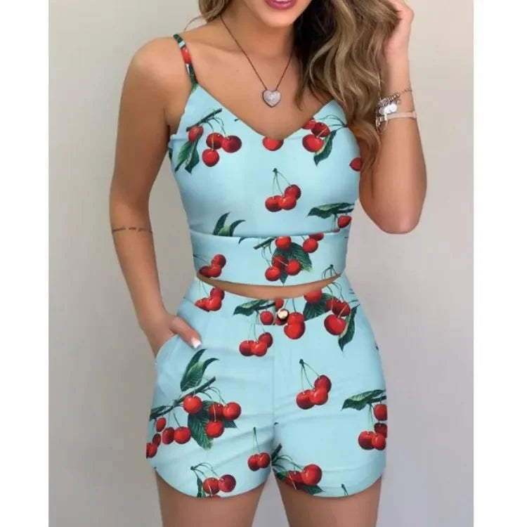 Floral Print Top Pants Set Loungewear Shorts Casual Outfits - Empire P.E