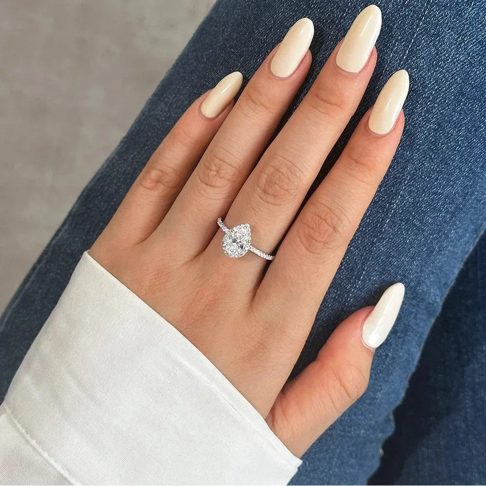 1ct 2ct Pear Cut D Color Moissanite Rings for Women 925 Sterling Silver - Empire P.E