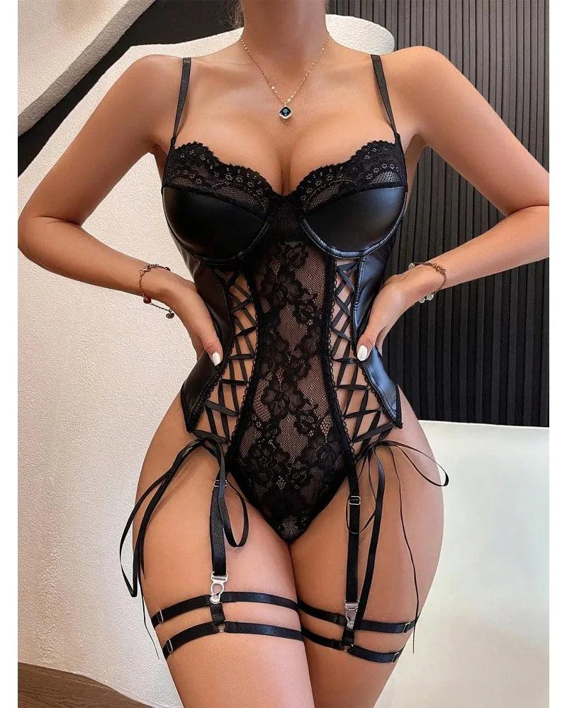 Toucheart Sexy Sexy Pajamas Fishnet PU Leather - Empire P.E