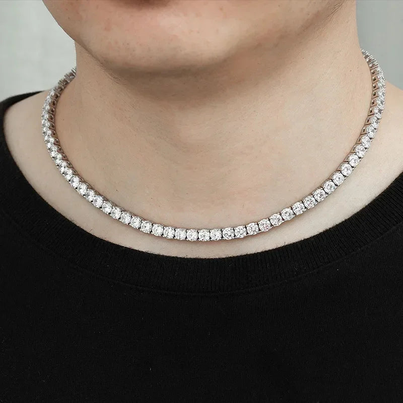 100% S925 Sterling Silver 4mm Moissanite Tennis Chain Necklace - Empire P.E