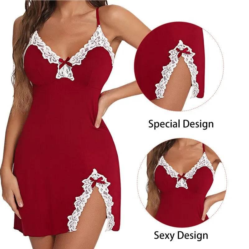 Women Lace Silk Satin V-Neck Hem Soft Lingerie - Empire P.E