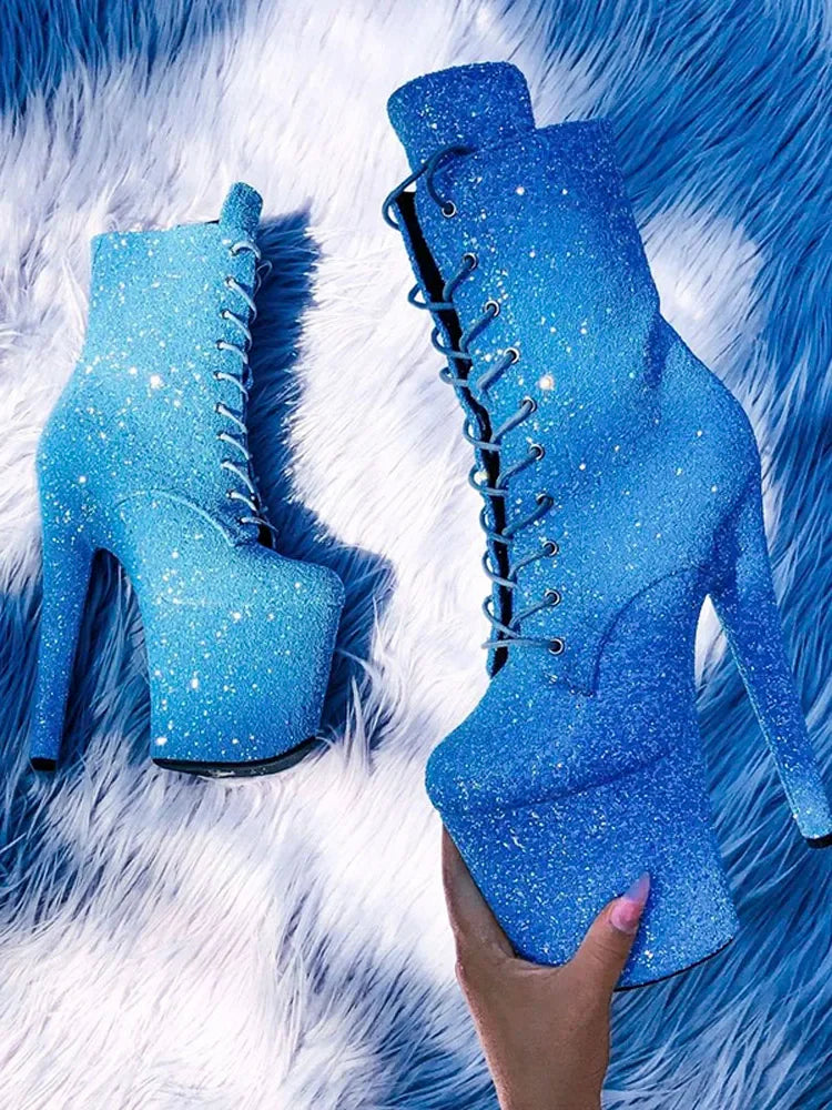 exotic ultra-high heel nightclub sexy Lace-up 20cm pole dance boots - Empire P.E