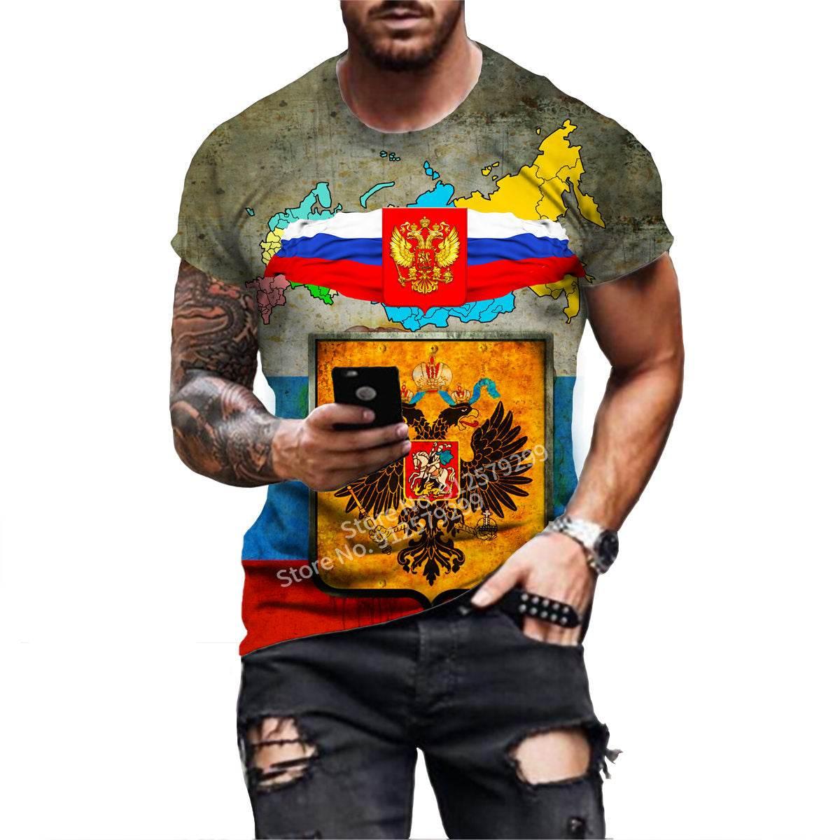 2022 Men Clothes Summer New Men's Russia Short Sleeve T Shirt Sport Casual Russia Flag Hip Hop Tops - Empire P.E