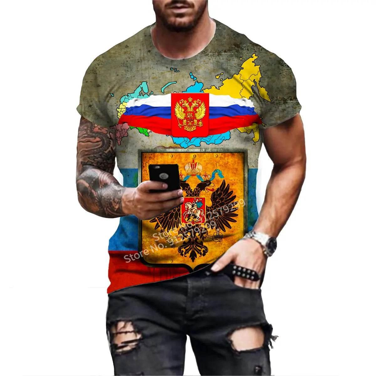 2022 Men Clothes Summer New Men's Russia Short Sleeve T Shirt Sport Casual Russia Flag Hip Hop Tops - Empire P.E