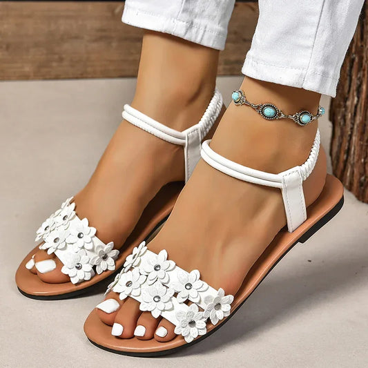 Flower Decoration Flat Sandals - Empire P.E