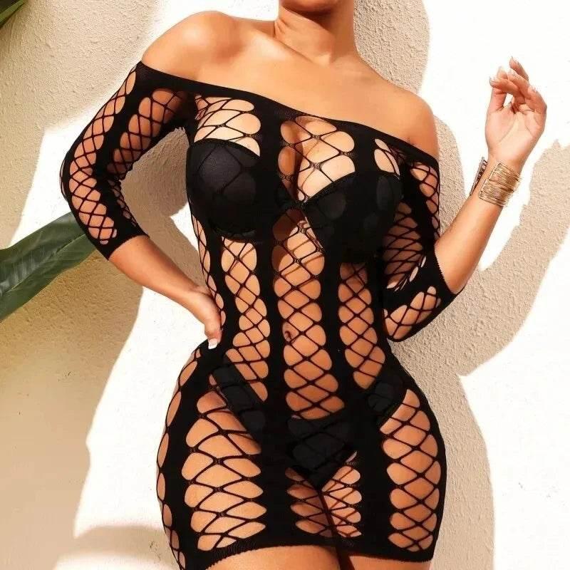 Hollow Out Sheer Mesh Bodycon Mini Dress - Empire P.E