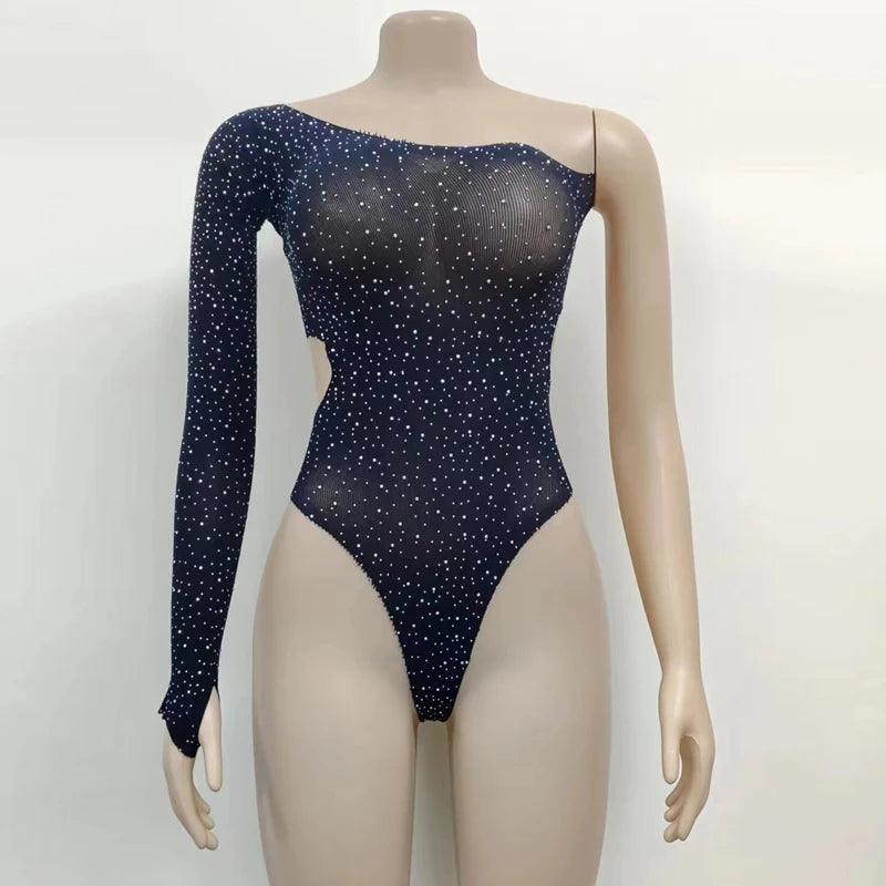 Women's Mesh Lingerie Rhinestone Body Long Sleeve - Empire P.E