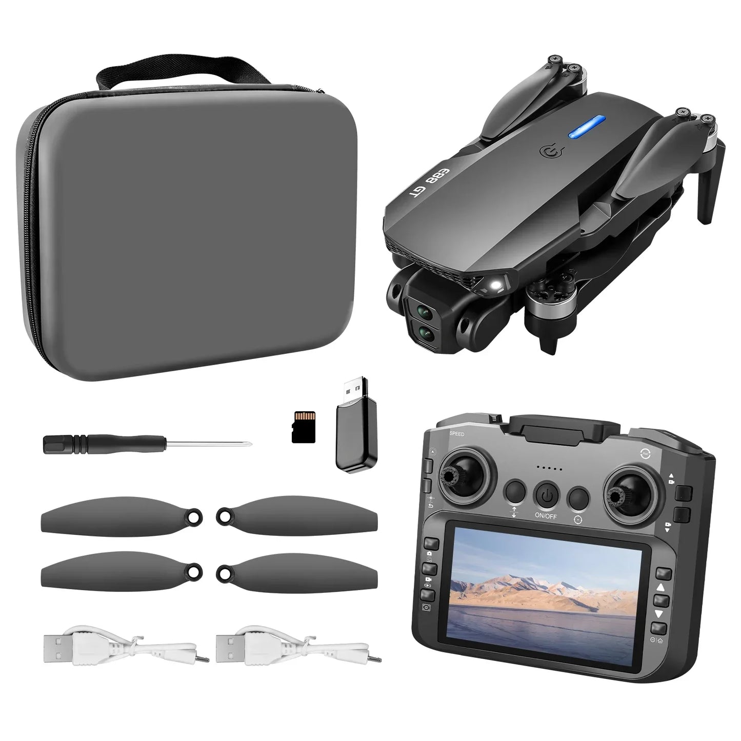 Black E88E99 GT Lighting Big Screen Control Mini Drone Dual Camera - Empire P.E